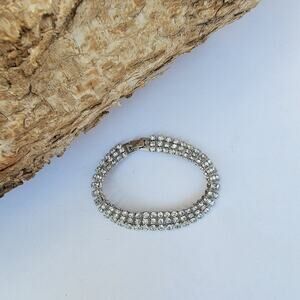 Vintage rhinestone bracelet 1950s triple row silver-tone glam sparkle